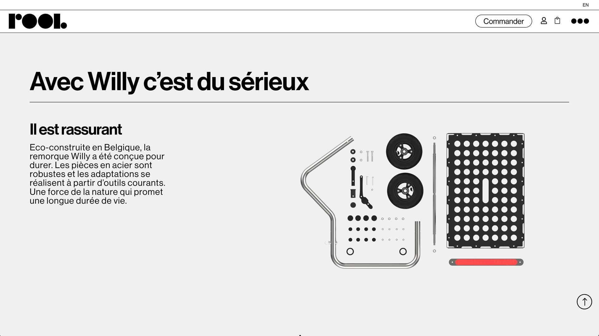Page du site ROOL expliquant la solidité de la remorque vélo et son approche éco-conçue